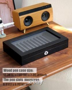 Wooden Pen Display Case 12 Slot Lockable Fountain Pen Storage Box, Black Col Wooden Pen Display Case 12 Slot Lockable Fountain Pen Storage Box, Black Col