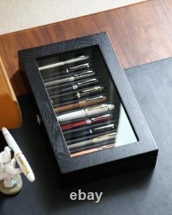 Wooden Pen Display Case 12 Slot Lockable Fountain Pen Storage Box, Black Col