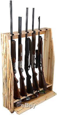Wooden Rifle 6-Gun Rack Storage Vertical Standing Display Outdoor Hunting Case