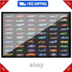 Wooden Wall Mount Display Case for Hot Wheels, 60 Car Storage, Dust-Resistant