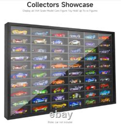 Wooden Wall Mount Display Case for Hot Wheels, 60 Car Storage, Dust-Resistant