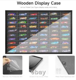 Wooden Wall Mount Display Case for Hot Wheels, 60 Car Storage, Dust-Resistant