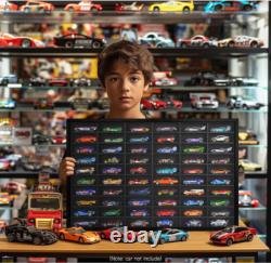 Wooden Wall Mount Display Case for Hot Wheels, 60 Car Storage, Dust-Resistant