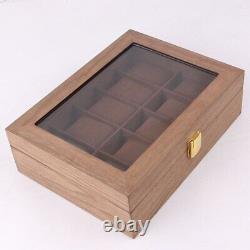 Wooden Watch Box Holder Storage Display Box Organizer Retro Glass Watches Case