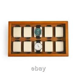 Wooden Watch Holder Case 10 Grids Display Carrying Storage Box Organizer Unisex