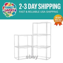 X-Large Acrylic Display Case Set 5 Stackable Storage Bins with Magnetic Lids