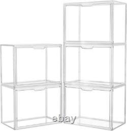 X-Large Acrylic Display Case Set 5 Stackable Storage Bins with Magnetic Lids